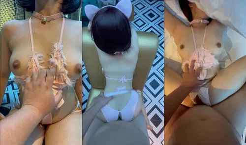 Bé nữ sinh nhỏ nhắn dễ thương thích làm mèo con đeo lục lạc